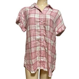 Beachlunchlounge Pink and White Checkered Shirt, Small, NWT